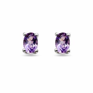 Purple Amethyst Oval S925 Stud Earrings